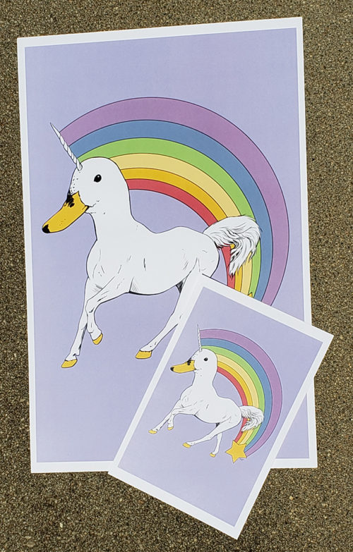 photo of the large and small print versions of the Duckiecorn print